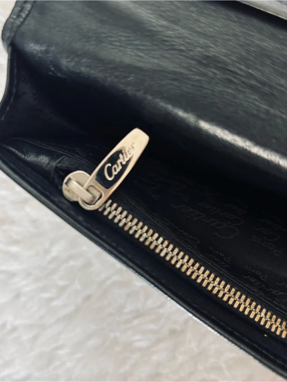 Cartier 2C Embossed Logo Vintage Black Leather Long Wallet
